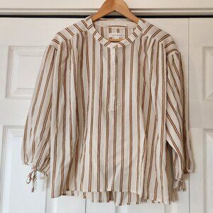 Treasure & Bond cotton cropped stripe long sleeve blouse top shirt